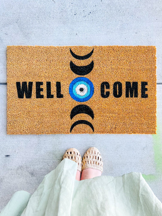 Evil Eye Welcome Moon Phases Doormat, Welcome Door mat, Moon Phases Doormat