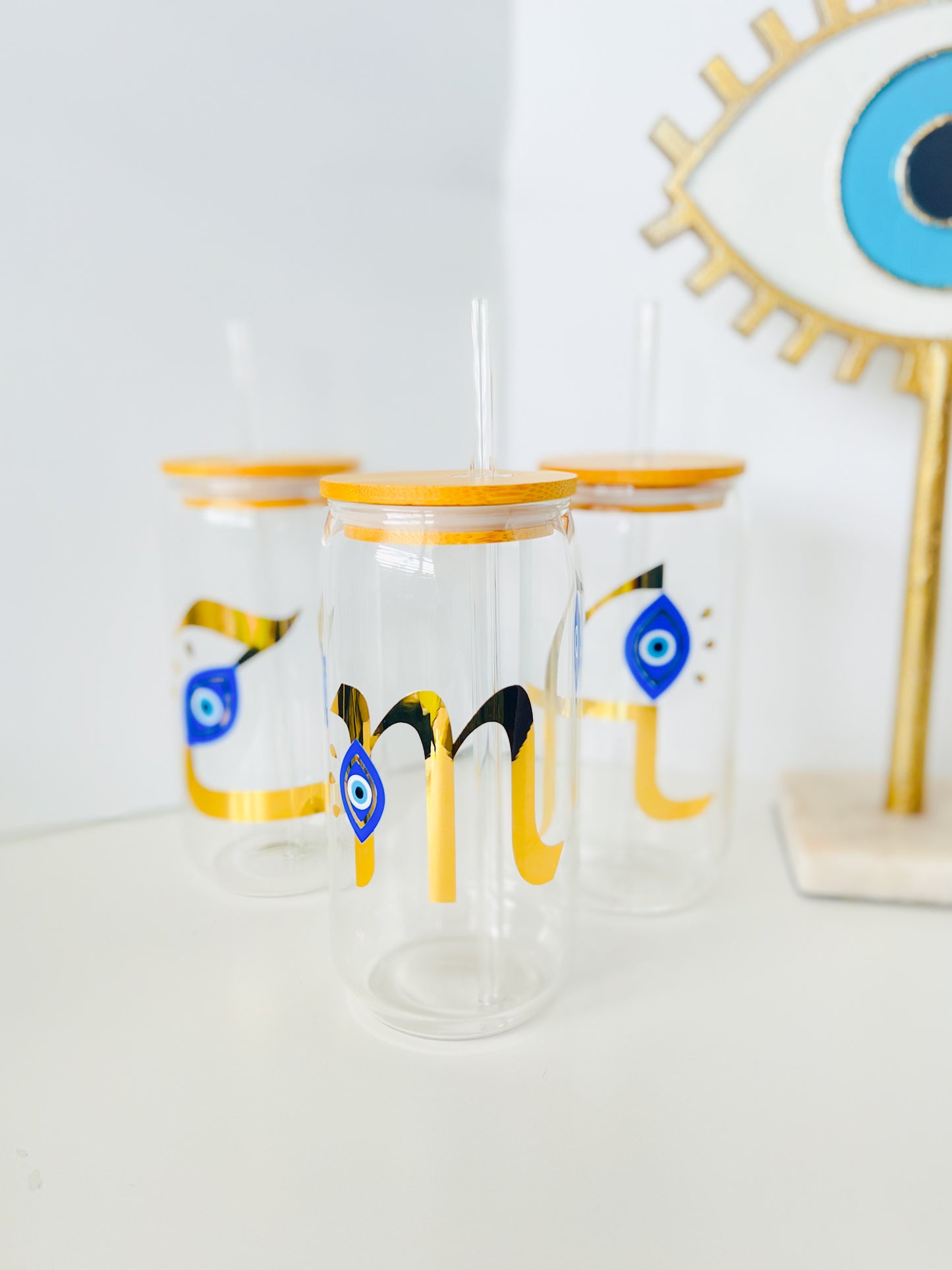 Letter Beer Can Glass With Evil Eye