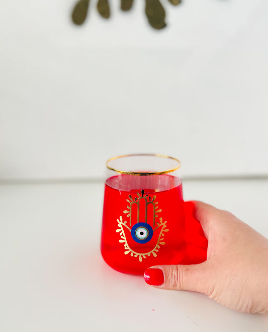 RIM-Hamsa Hand and Evil Eye Gold Rim Wine Glass