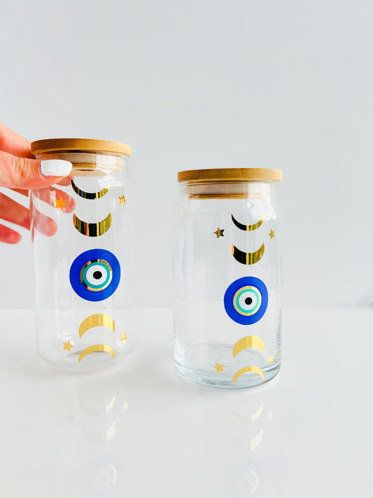 Evil Eye Moon Phases Glass Soda Beer With Glass Straw Moon Phases Glass Evil Eye Mug
