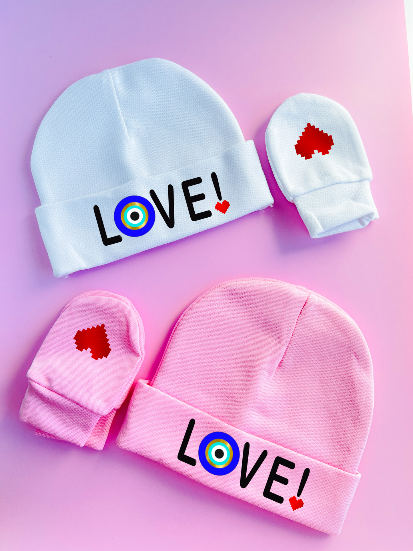 Love Baby Hats And Mittens Set