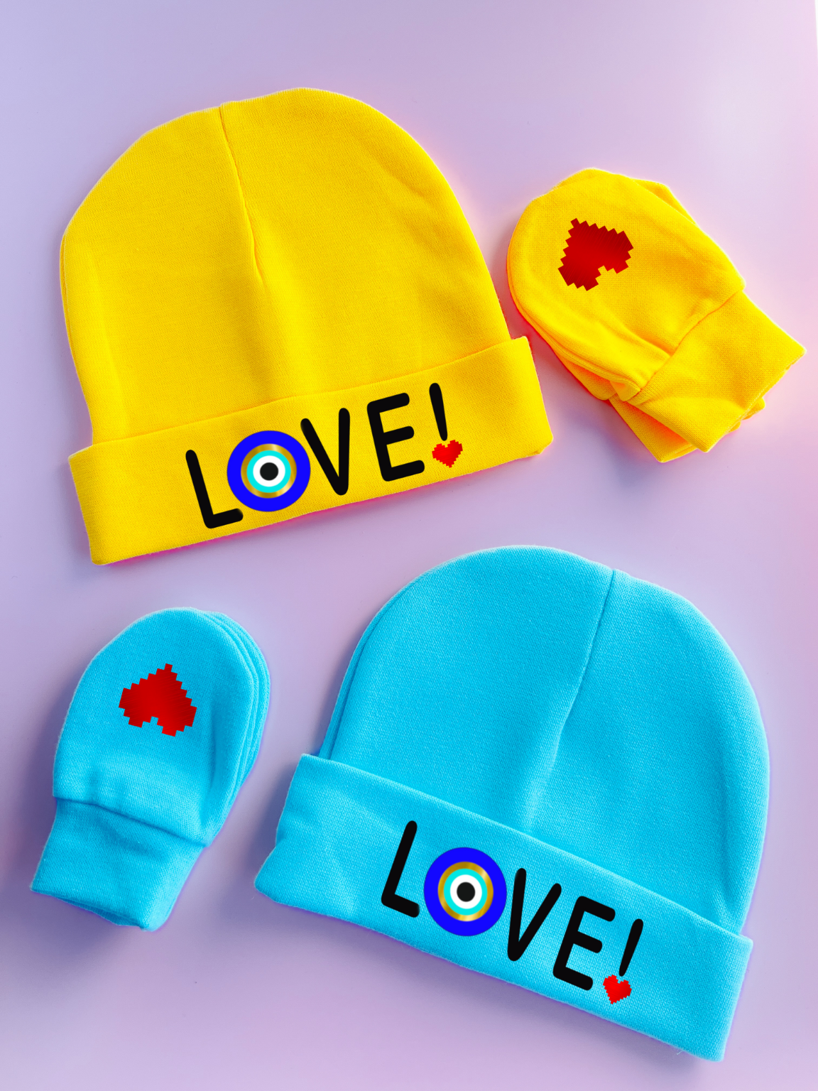 Love Baby Hats And Mittens Set