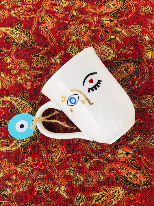 Evil Eye face With your name  Hamsa Hand Coffee Mug With Your Name Evil Eye