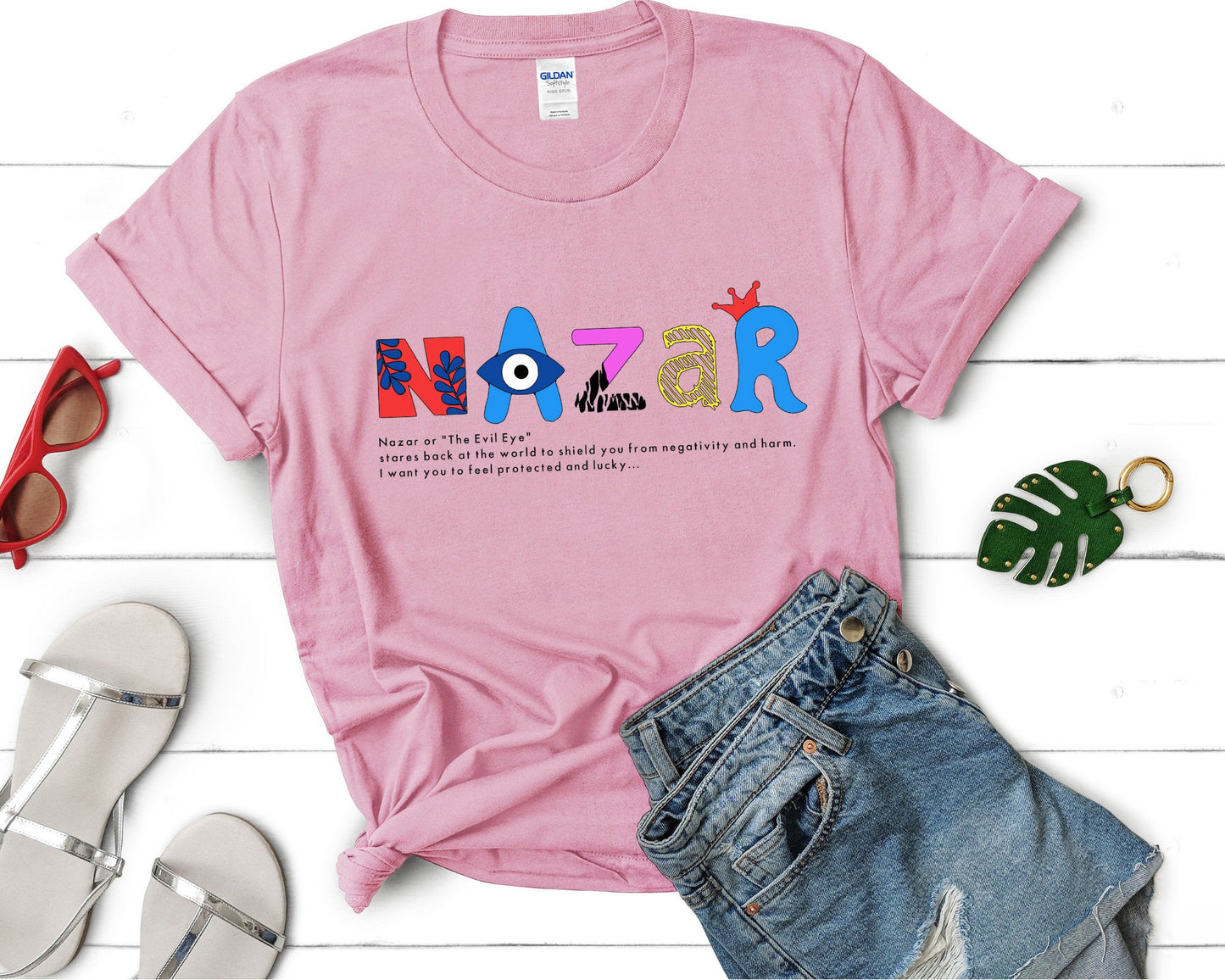 T-Shirt With Evil Eye Nazar Design Meaning Amida By Zaa/ Crew Neck Adult T-Shirt Custom Made