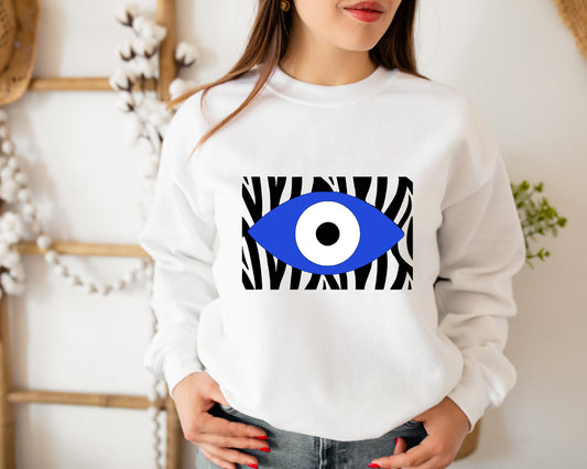 Zebra Sweatshirt With Evil Eye Design Amida By Zaa/ Crew Neck Adult Sweatshirt Hoodie T-Shirt Custom Made