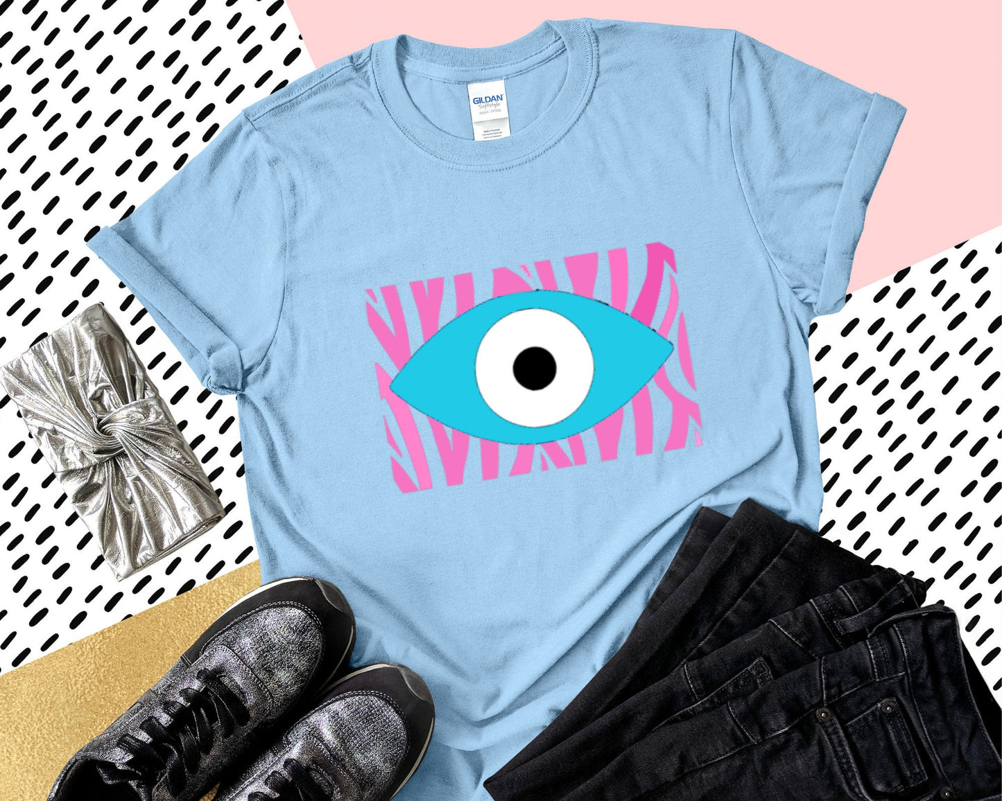 Zebra T-Shirt With Evil Eye Design Amida By Zaa/ Animal Prints Crew Neck Adult T-Shirt Custom Made