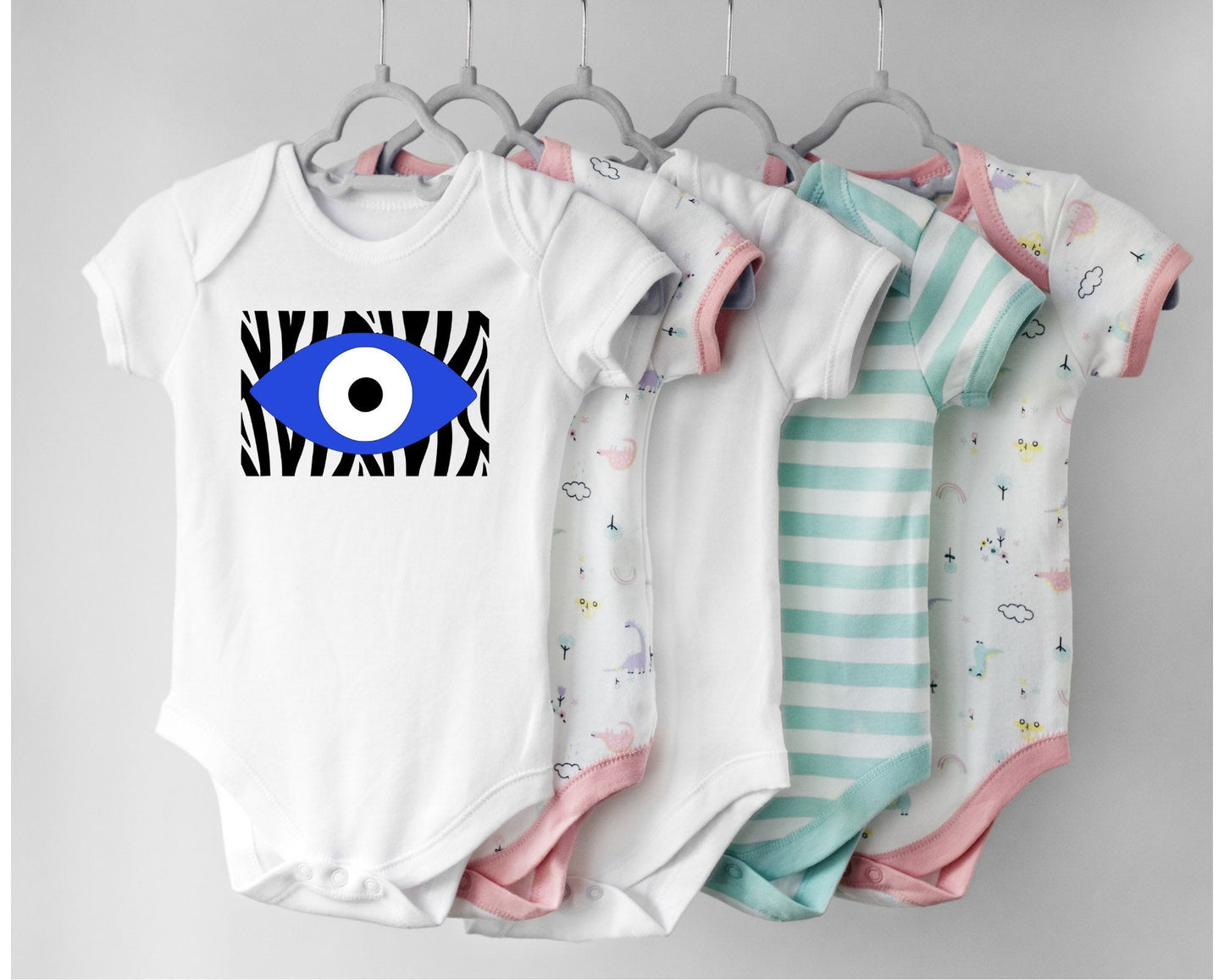 Evil Eye Design Zebra Print Animal Print Bodysuit Baby Onesie Cute Bodysuit Custom Made Babyshower Gift