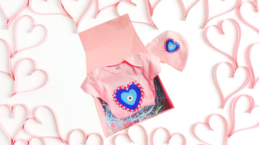 Evil Eye Design Baby Girl Gift Set Polka Dot Heart Baby Girl Gift Custom Baby Gift Baby Shower Gift
