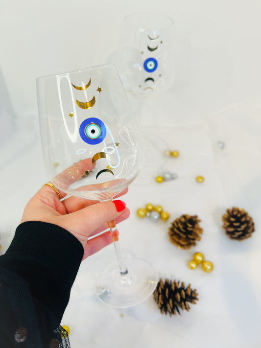 Evil Eye Moon Phases Wine Glass Set Gift Set Wine Glasses Set
