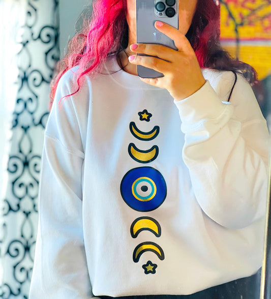 Moon Phases Evil Eye Sweatshirt, Moon Phases Sweatshirt, Spiritual Sweatshirt