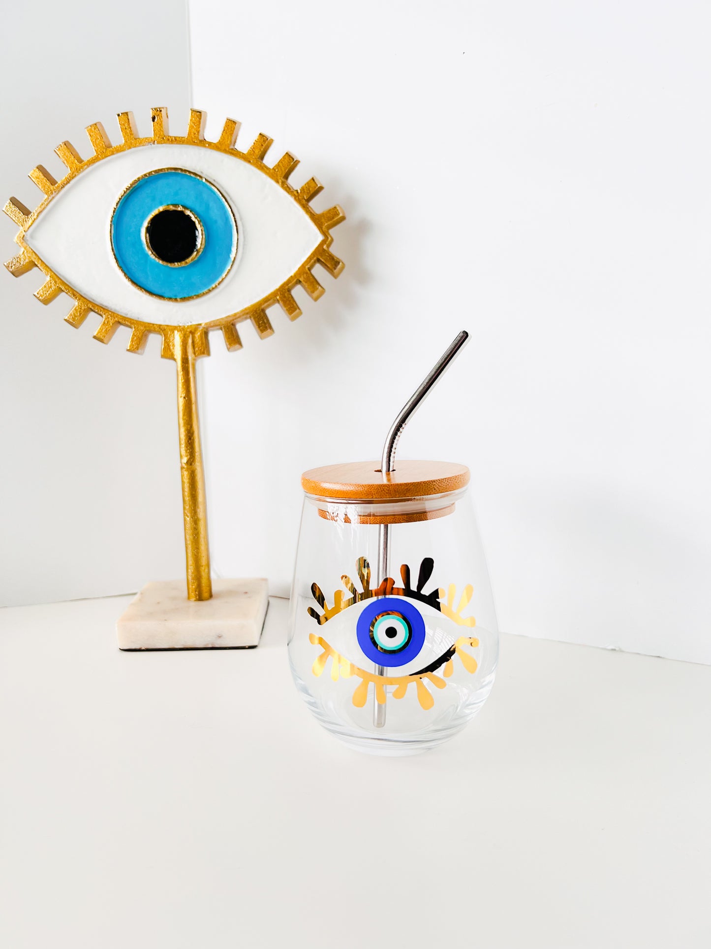 Amida Eye Glass Tumbler With Bamboo Lid