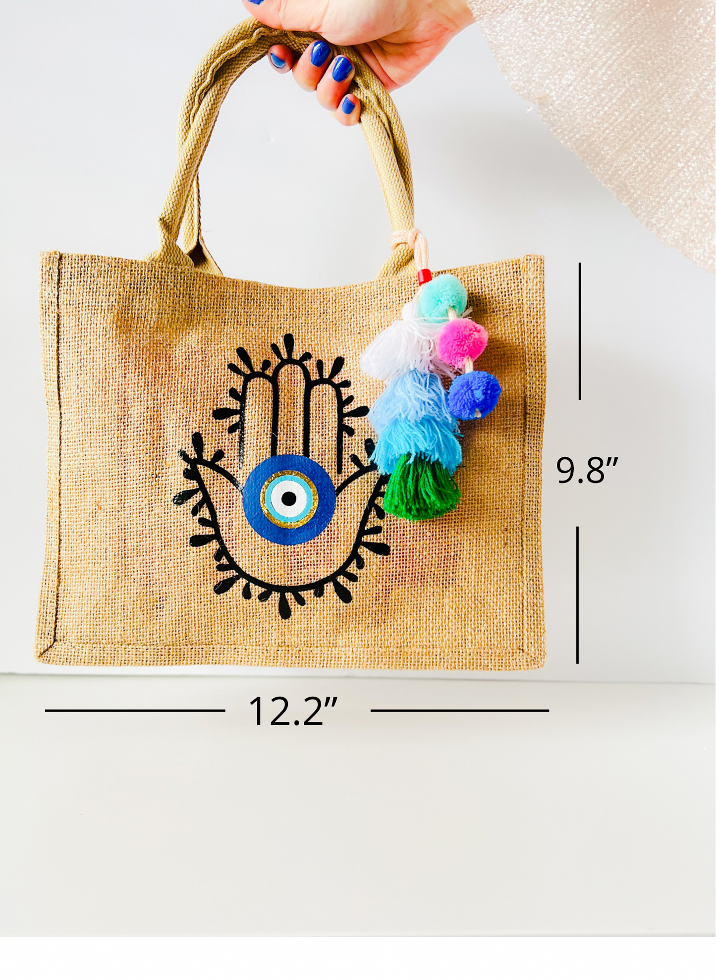 Hamsa Hand Evil Eye Burlap Tote Bag
