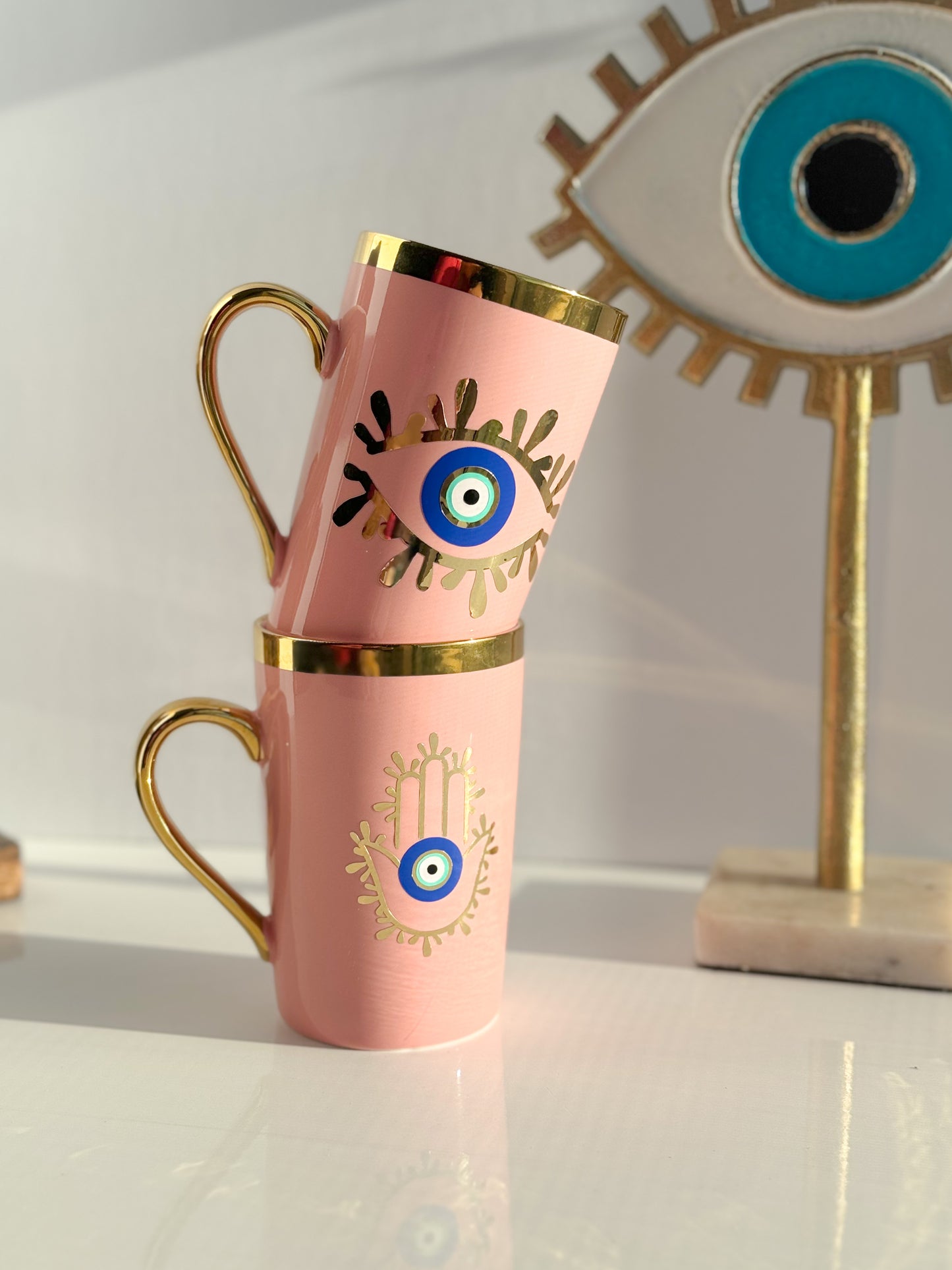 Gold Rim Evil Eye Ceramic Custom Mug