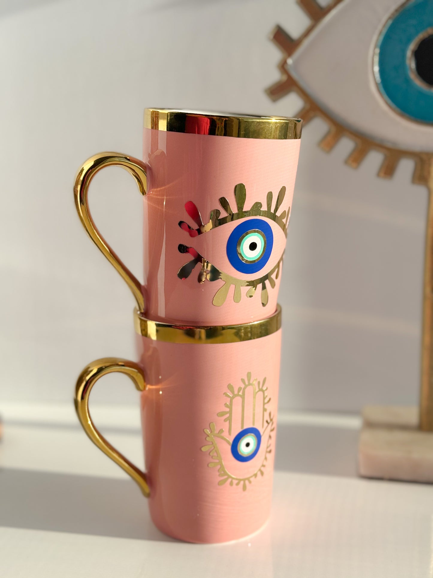 Gold Rim Evil Eye Ceramic Custom Mug