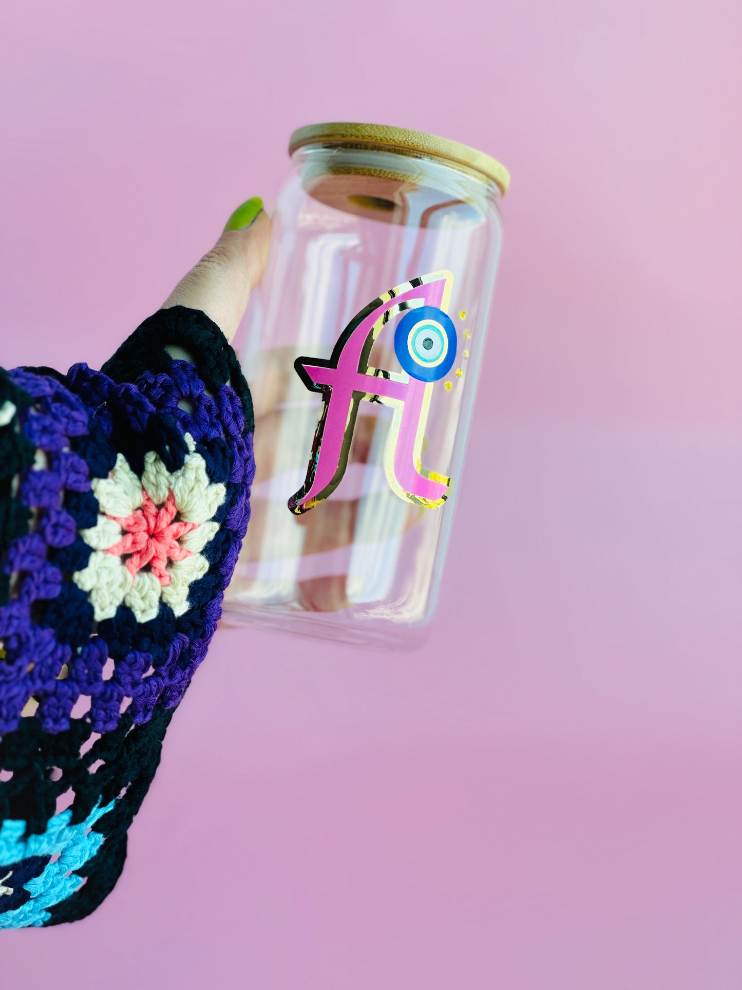 Colorful Letter Beer Can Glass With Evil Eye