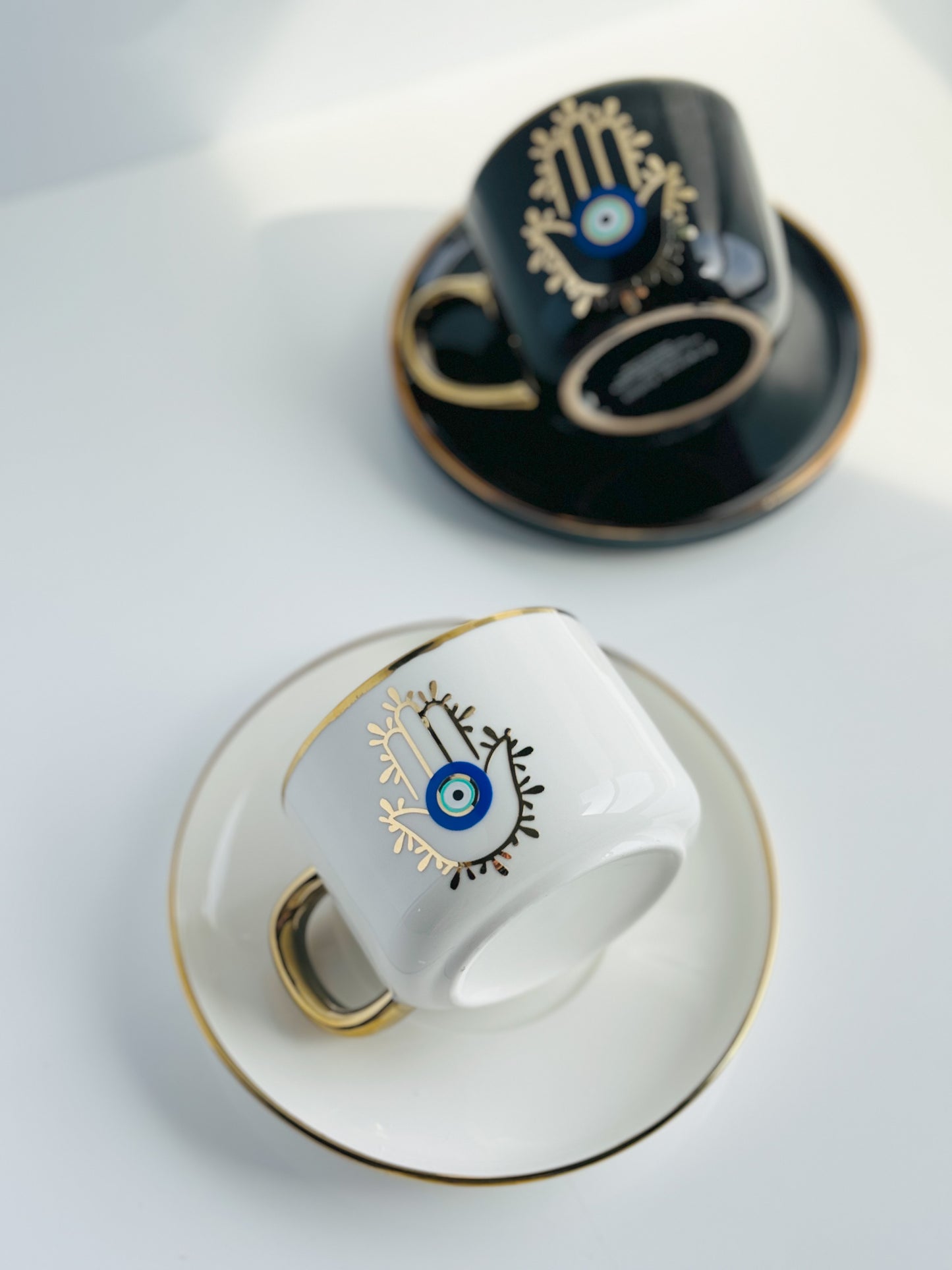 Amida Hamsa Hand Evil Eye White Espresso Cup And Saucer
