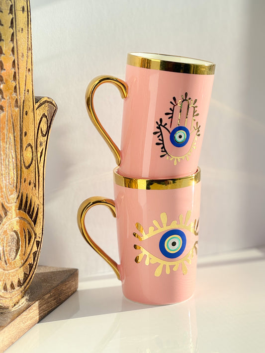 Gold Rim Evil Eye Ceramic Custom Mug