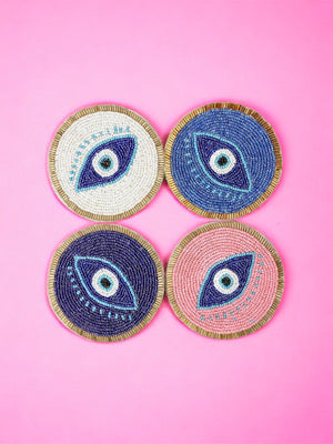 Evil Eye Beaded 4 Pieces Coasters Set