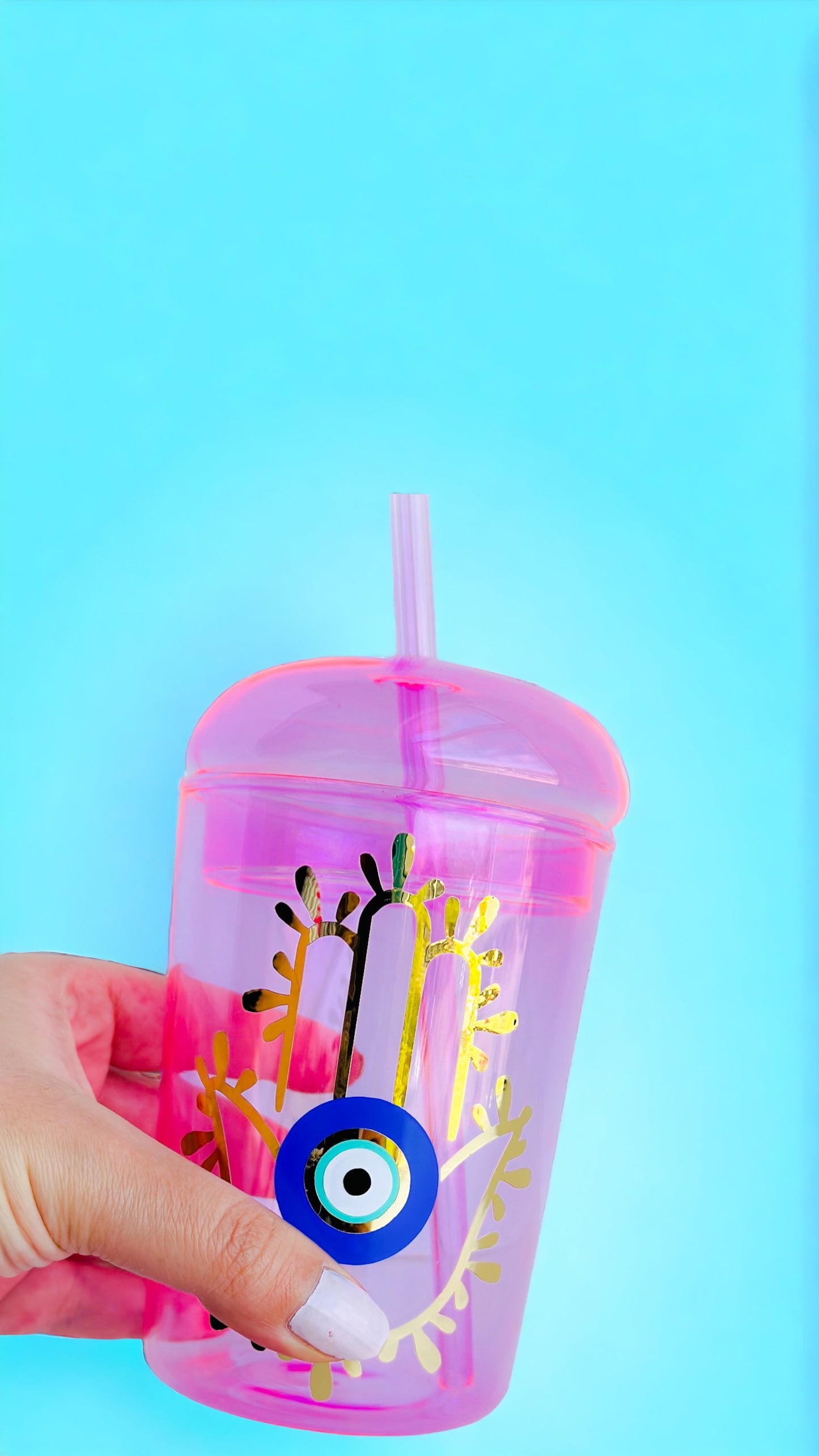 Pinky Vibes Glass Tumbler With Dome Lid