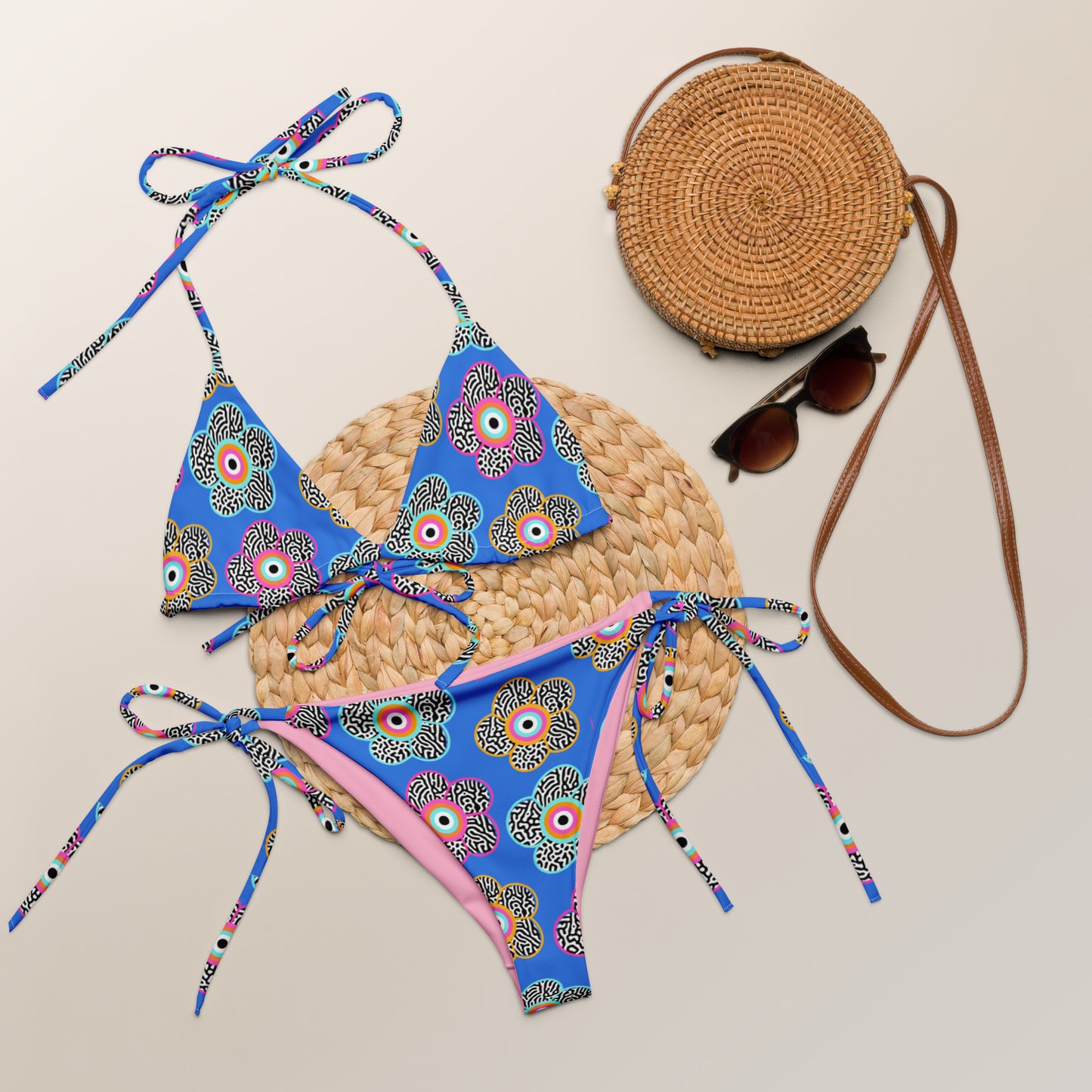 Flower Eye All-over print recycled string bikini