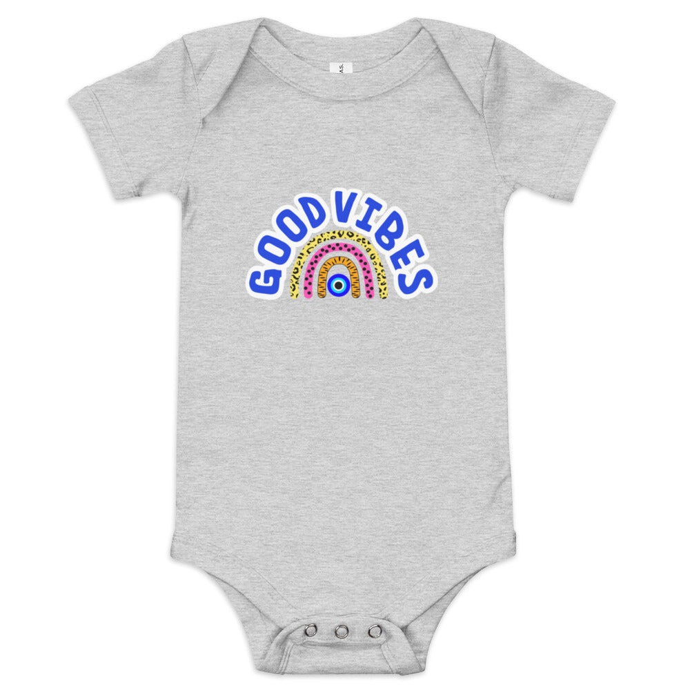 Good Vibes Evil Eye Rainbow Baby short sleeve one piece