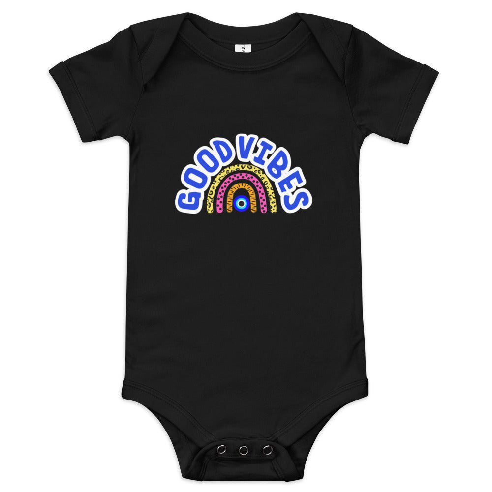 Good Vibes Evil Eye Rainbow Baby short sleeve one piece