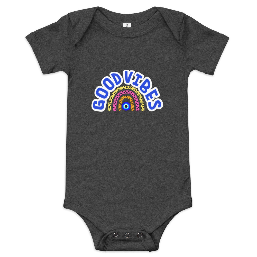 Good Vibes Evil Eye Rainbow Baby short sleeve one piece