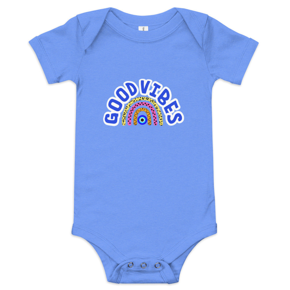 Good Vibes Evil Eye Rainbow Baby short sleeve one piece