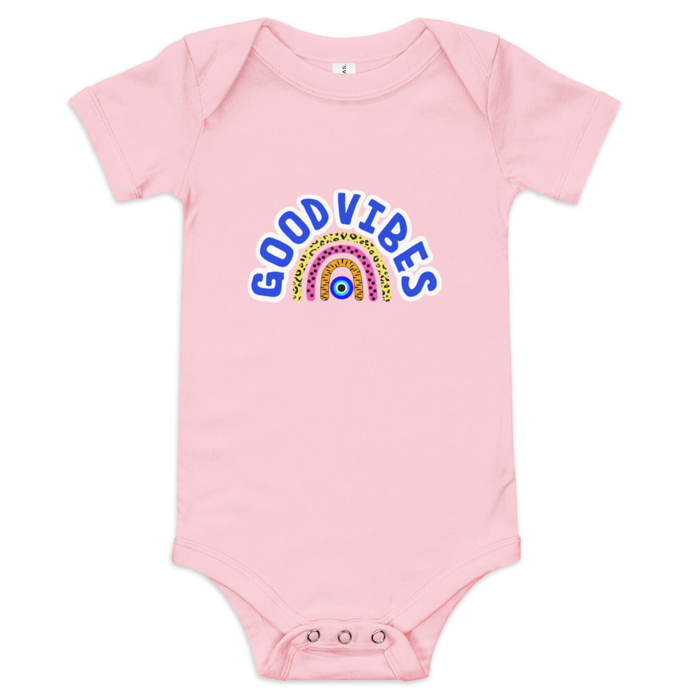 Good Vibes Evil Eye Rainbow Baby short sleeve one piece