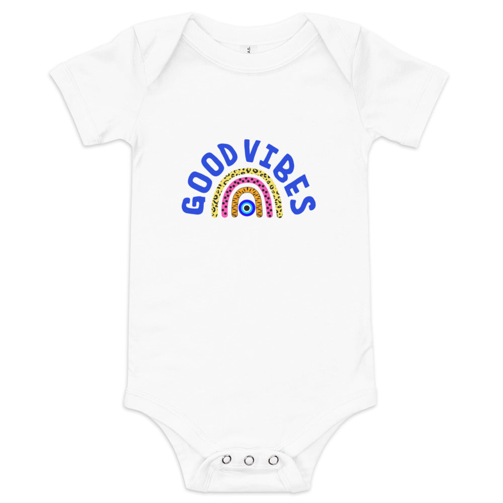 Good Vibes Evil Eye Rainbow Baby short sleeve one piece