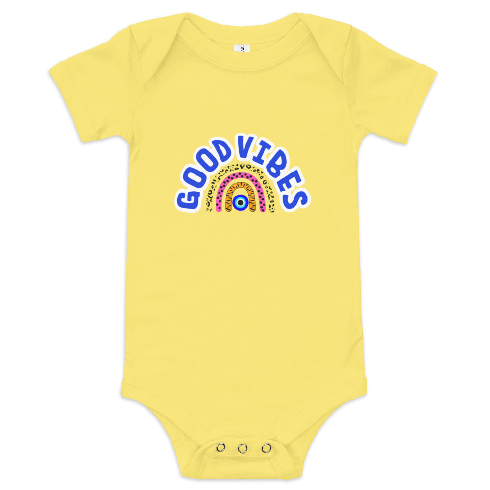 Good Vibes Evil Eye Rainbow Baby short sleeve one piece