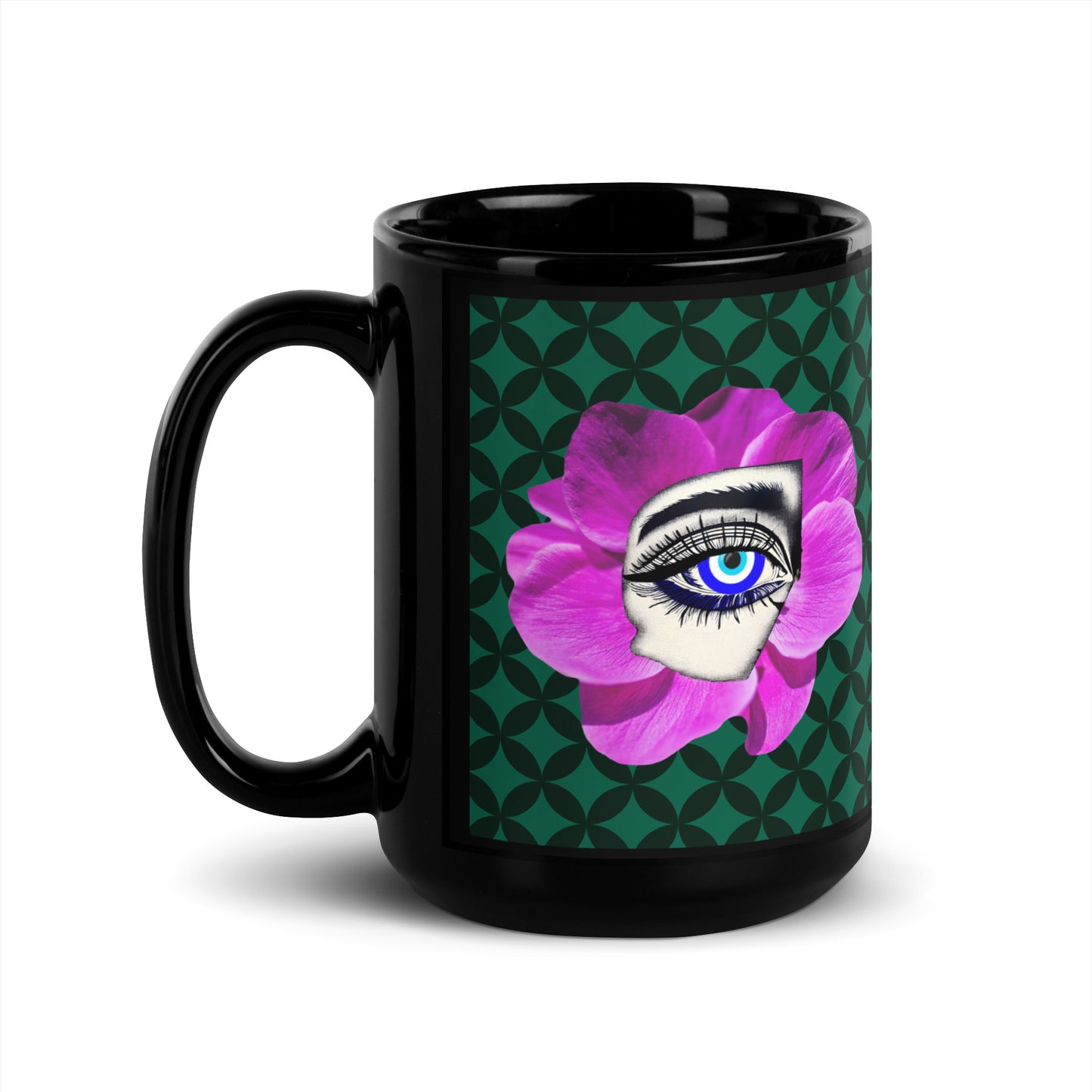 Bloom Eye Black Glossy Mug