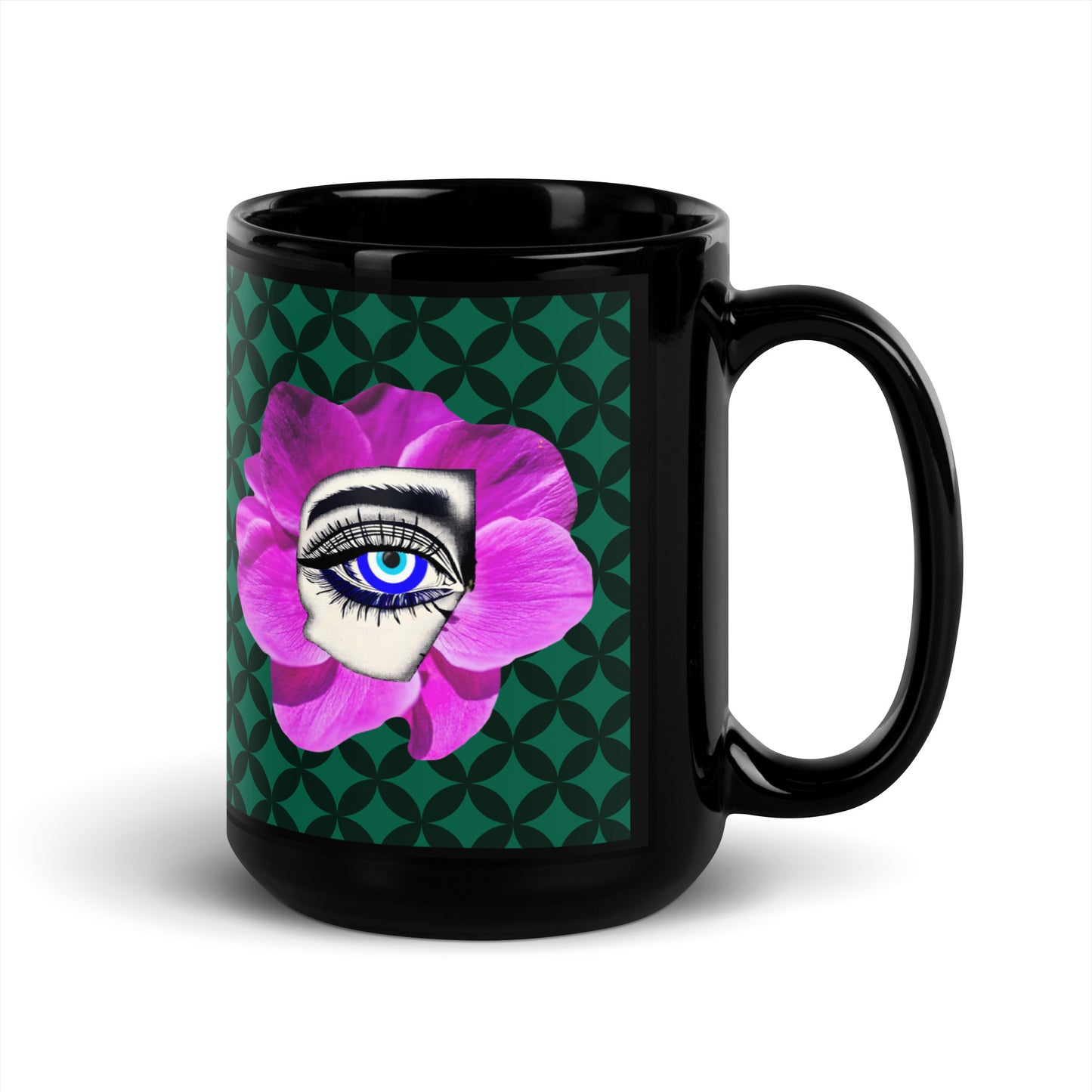 Bloom Eye Black Glossy Mug