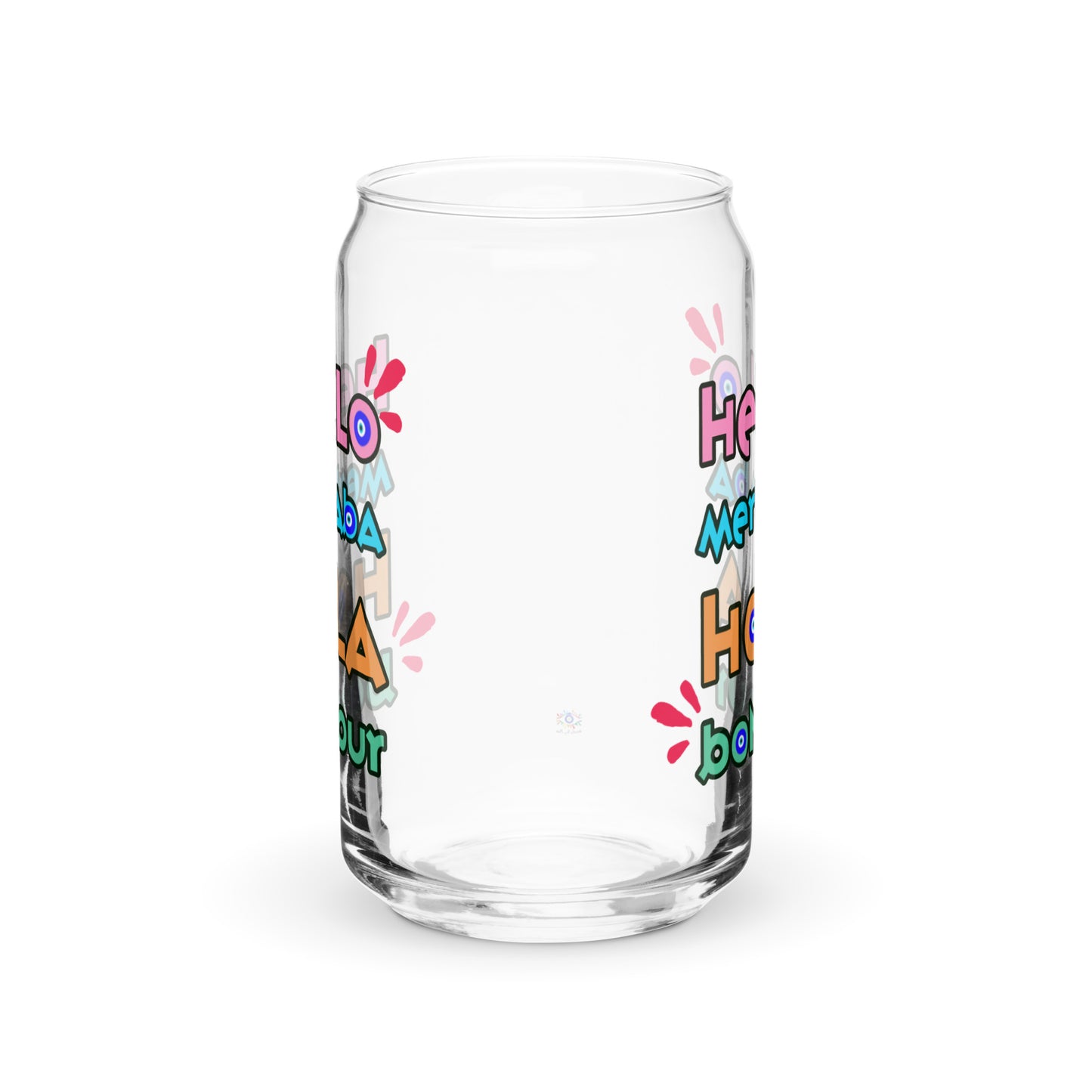 Hello, Hola, Merhaba, Bonjour Can-shaped glass