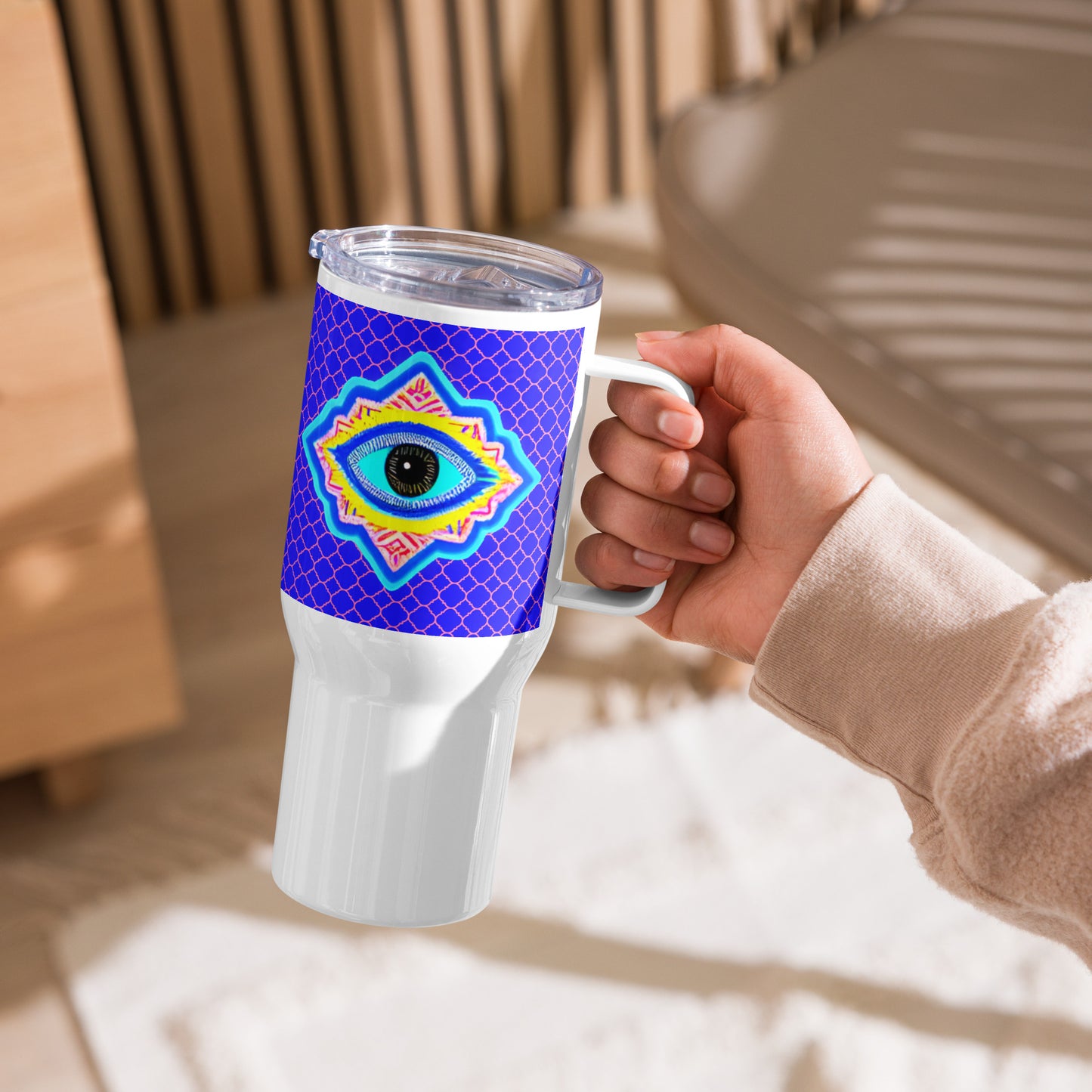 Oriental Eye Travel mug with a handle