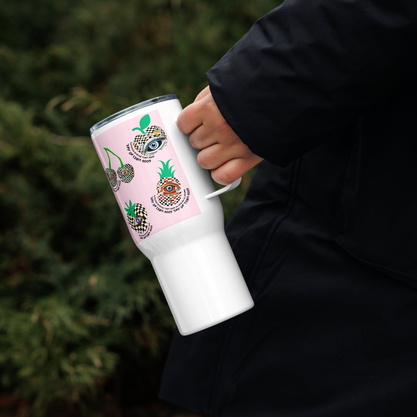 Fruity Lucky Travel mug with a handle