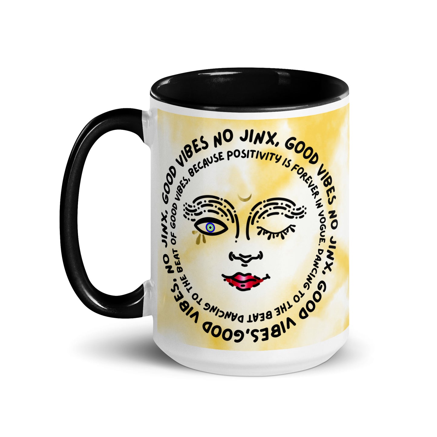 Good Vibes No Jinx Mug with Color Inside