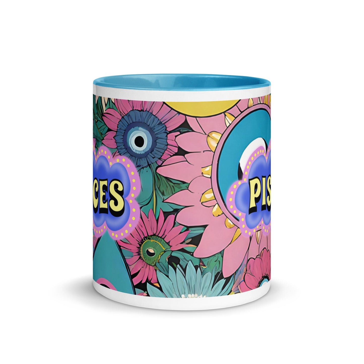 Pisces Zodiac Evil Eye Mug with Color Inside