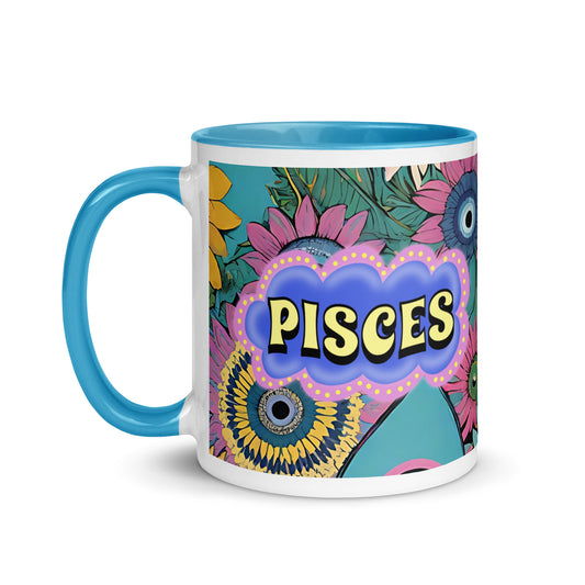 Pisces Zodiac Evil Eye Mug with Color Inside