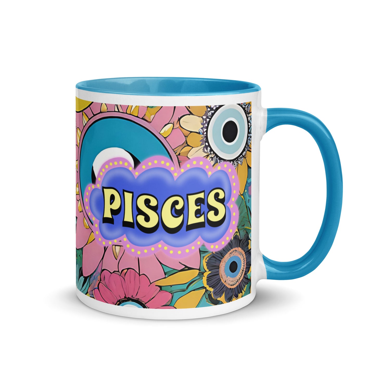 Pisces Zodiac Evil Eye Mug with Color Inside