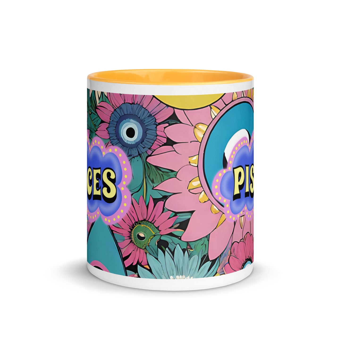 Pisces Zodiac Evil Eye Mug with Color Inside