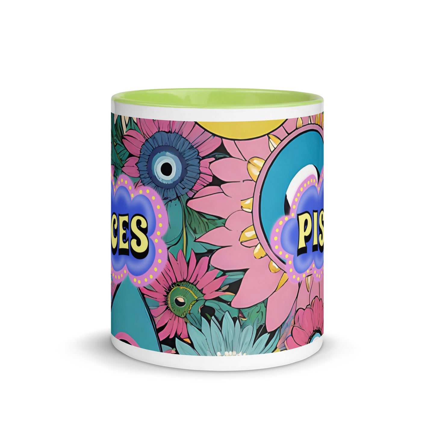 Pisces Zodiac Evil Eye Mug with Color Inside