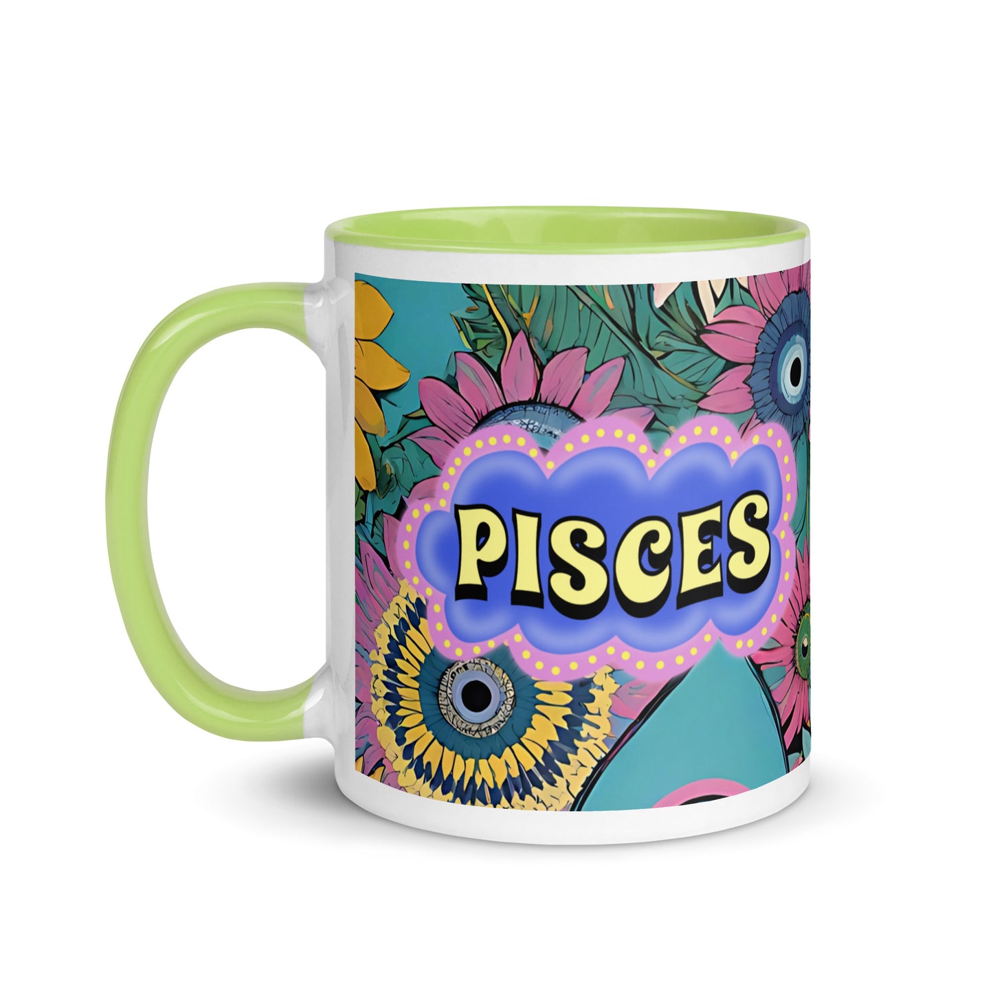 Pisces Zodiac Evil Eye Mug with Color Inside