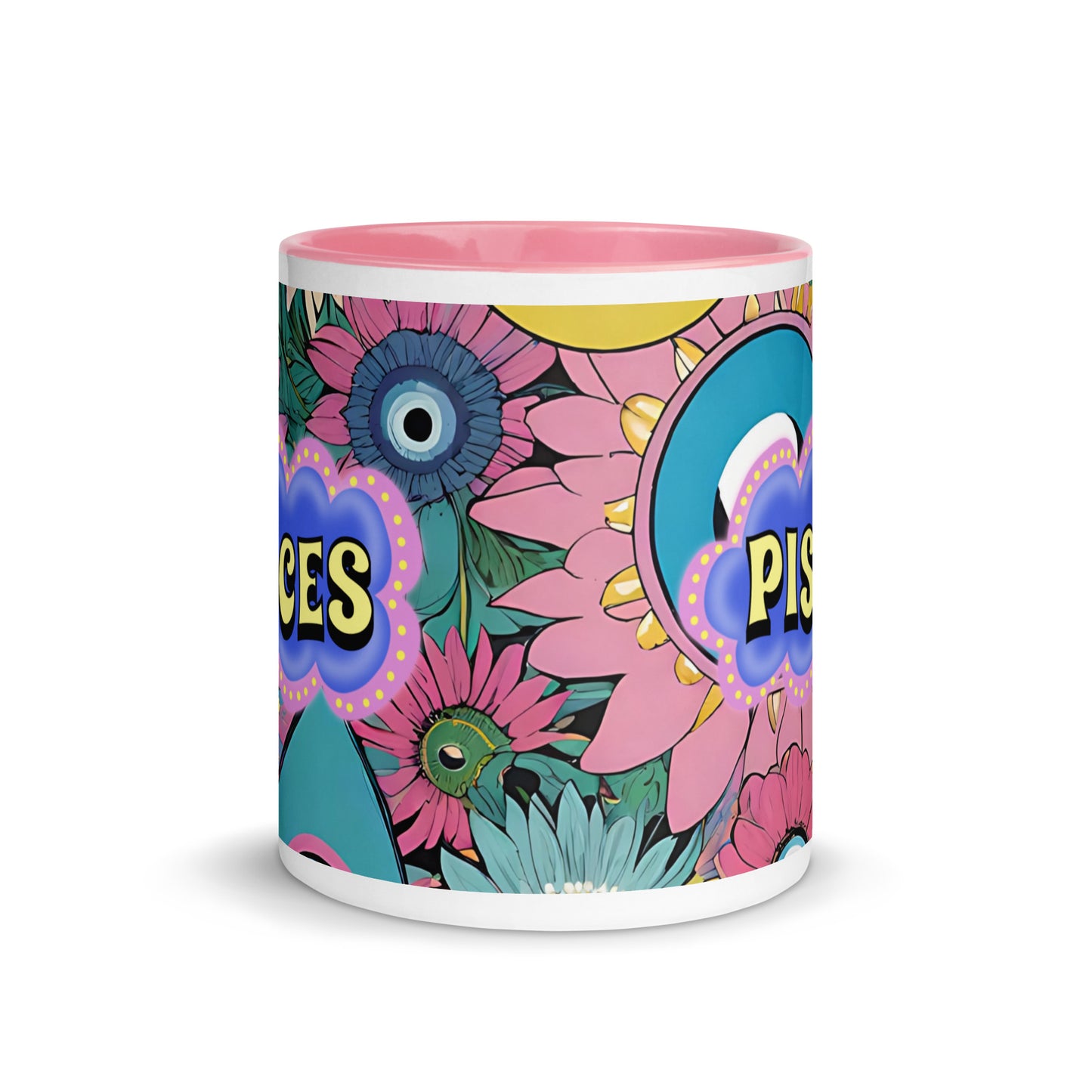 Pisces Zodiac Evil Eye Mug with Color Inside