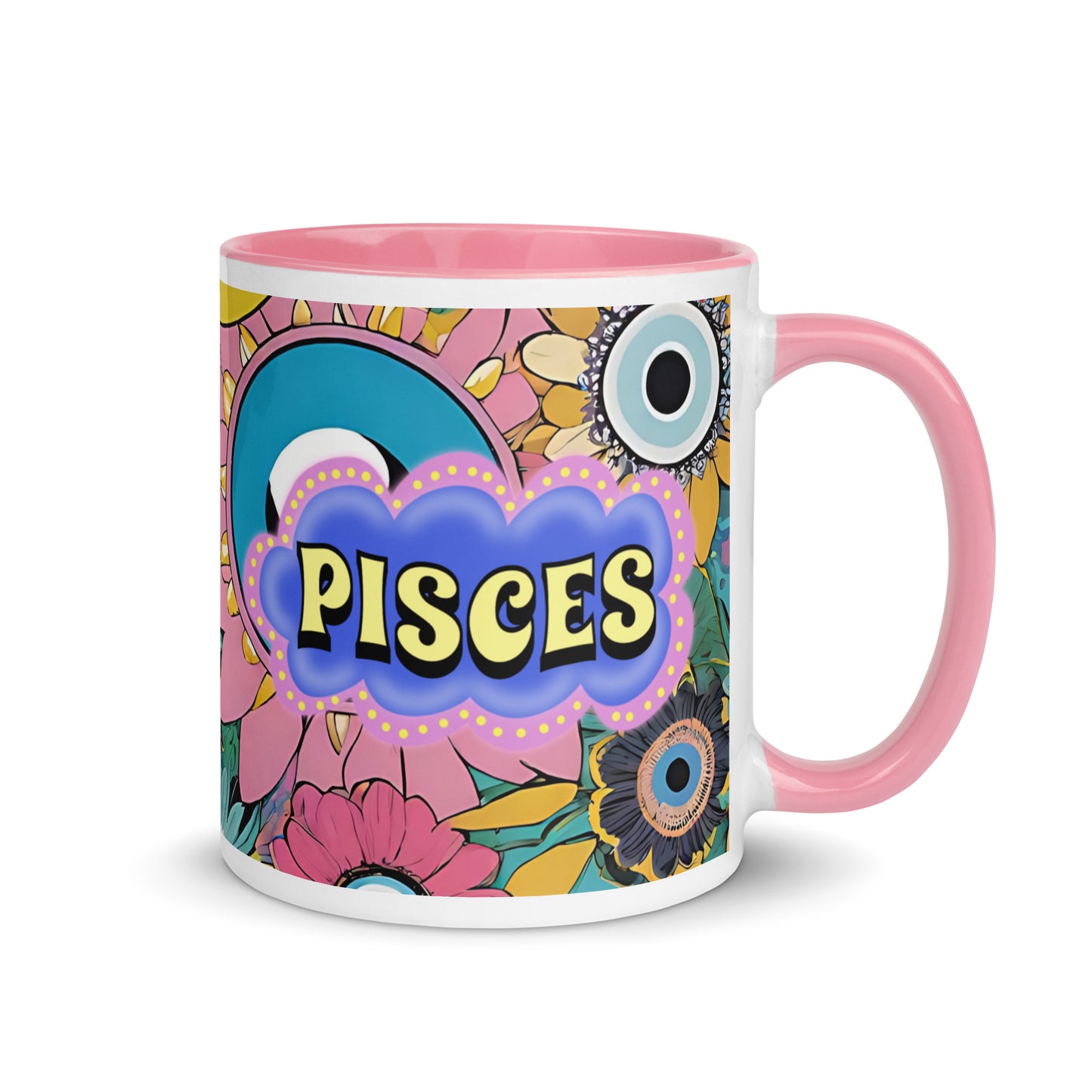 Pisces Zodiac Evil Eye Mug with Color Inside