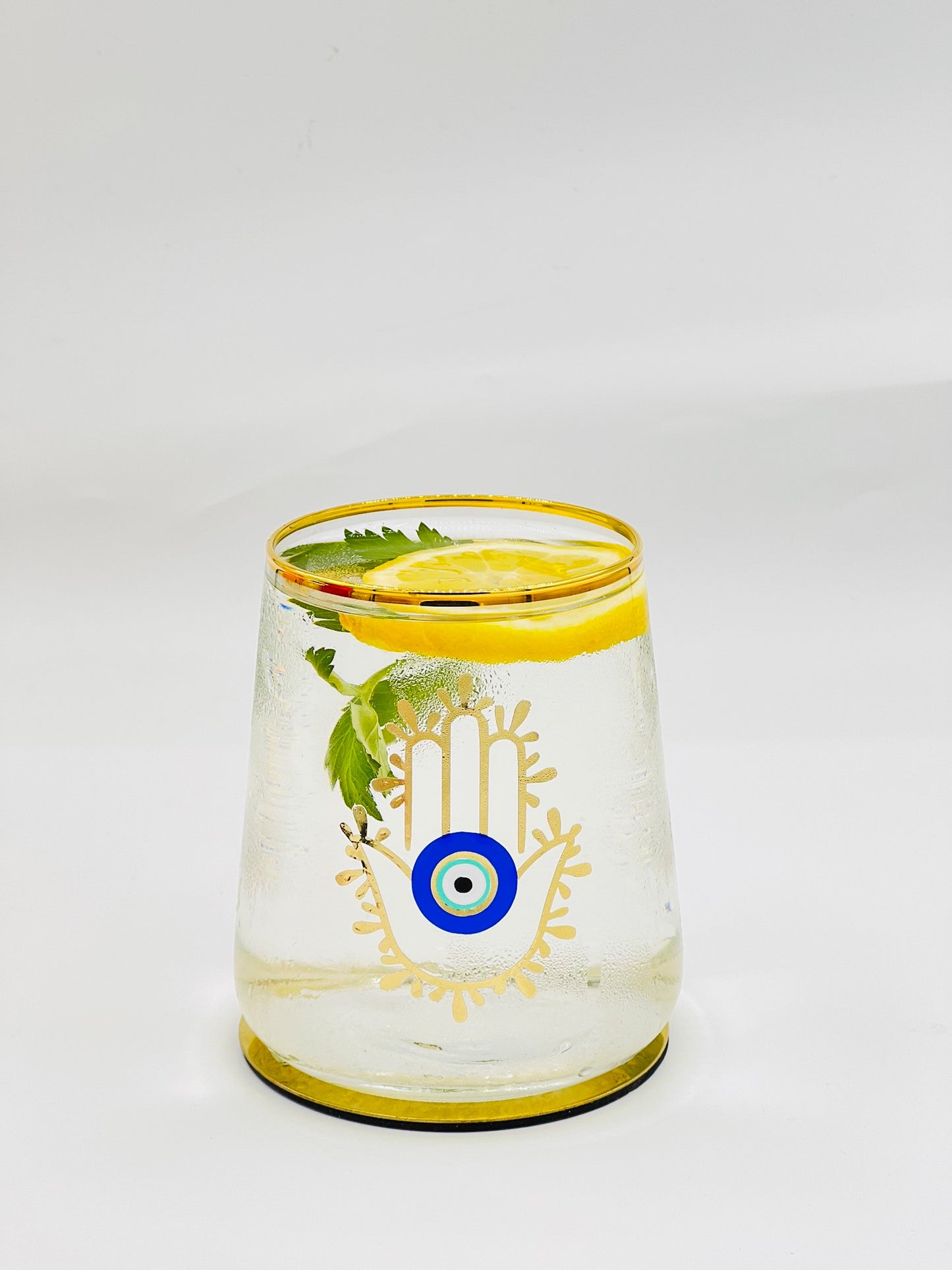 RIM-Hamsa Hand and Evil Eye Gold Rim Wine Glass