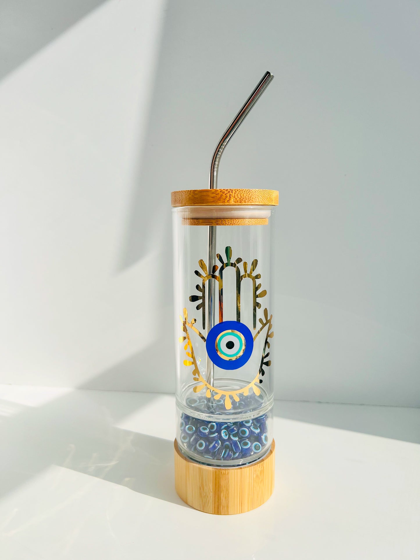 Healing Tumbler With Stones Bamboo Lid and Straw