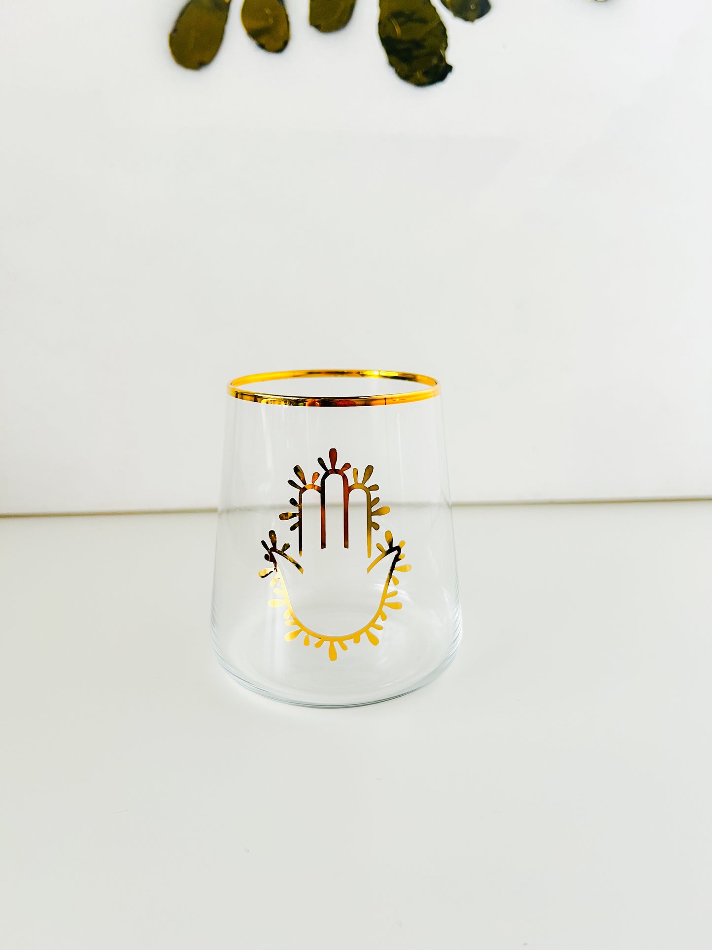 RIM-Hamsa Hand and Evil Eye Gold Rim Wine Glass