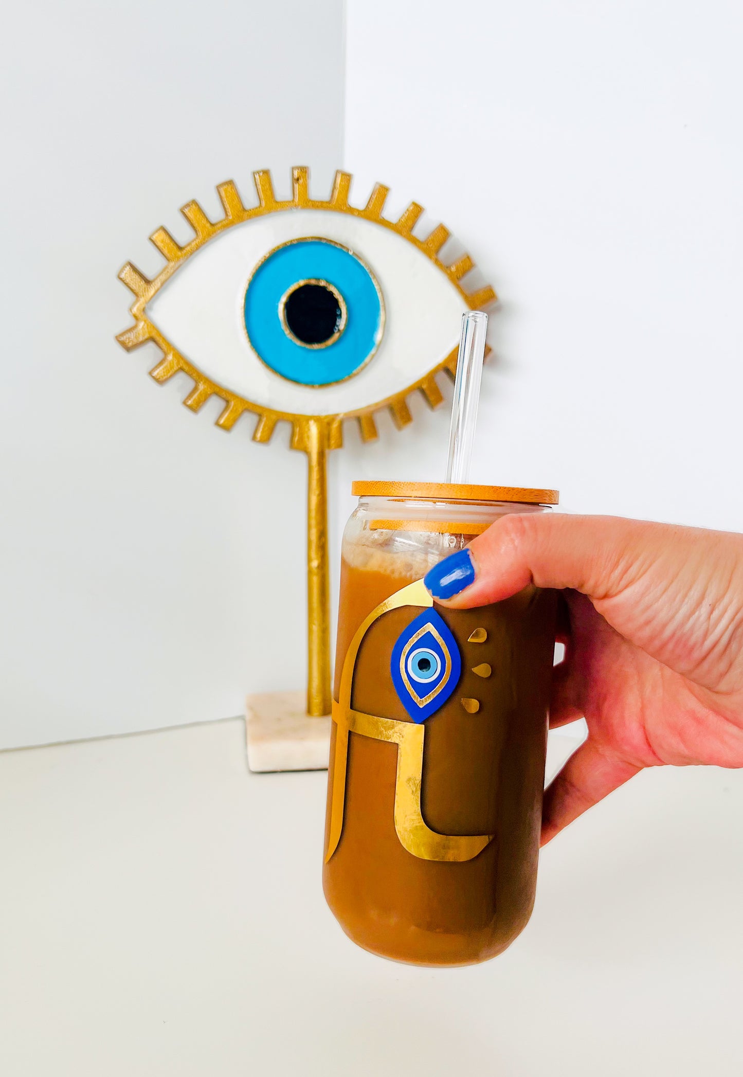 Letter Beer Can Glass With Evil Eye