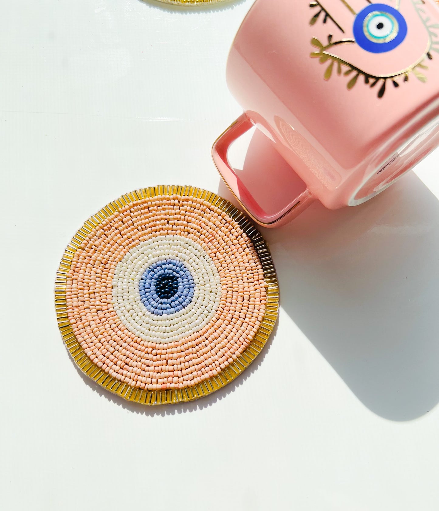 Evil Eye Beaded 4 Pieces Coasters Set